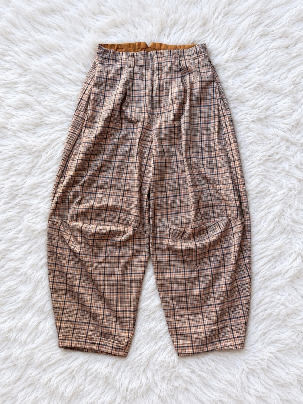 Free People Turning Point Plaid Barrel Trousers Size 0 High Rise Tag Missing